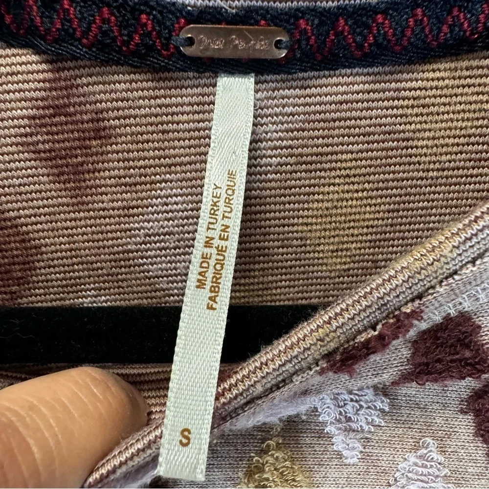 free people crop top magic carpet blouse lavender burgundy diamond terry small